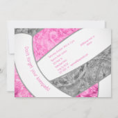 ピンク グレー ガーリー バレーボール 誕生日パーティー 招待状 (裏面)