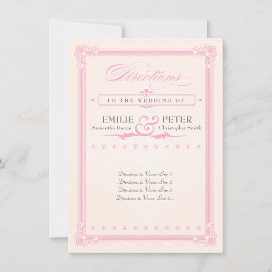 ピンク、グレー、クリームのポスター風方向カード 招待状 (正面)