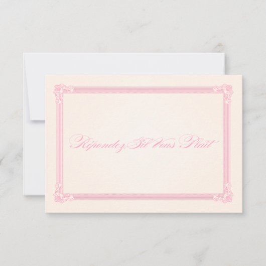 ピンク、グレー、クリームポスタースタイルウェディングRSVP 出欠カード (正面)