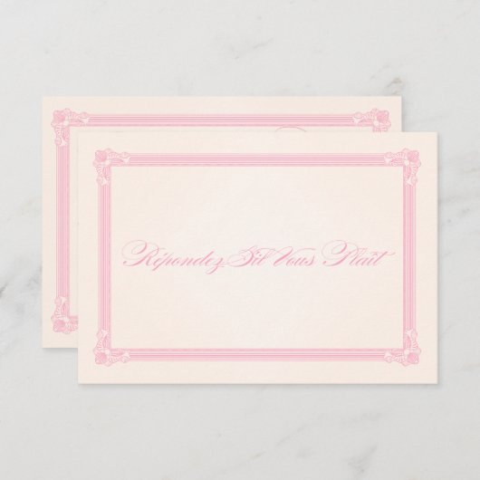 ピンク、グレー、クリームポスタースタイルウェディングRSVP 出欠カード (正面/裏面)