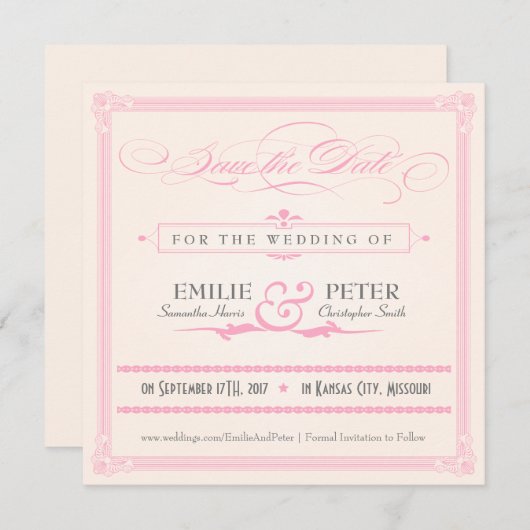 ピンク、グレー、クリームポスタースタイル日付を保存 セーブザデート (正面/裏面)