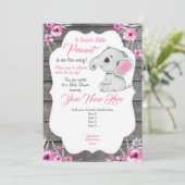 ピンク グレー ゾウ 招待状 編集可能 ピンク (スタンド正面)