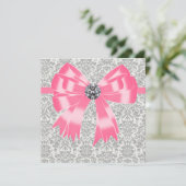 ピンク グレー ダマスク パーティー 招待状 テンプレート (スタンド正面)