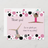 ピンク、グレー、ブラックの体操パーティー感謝メッセージ ポストカード (正面/裏面)