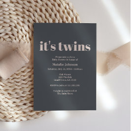ピンク グレー ボヘミア タイポグラフィー 双子 ベビーシャワー 招待状