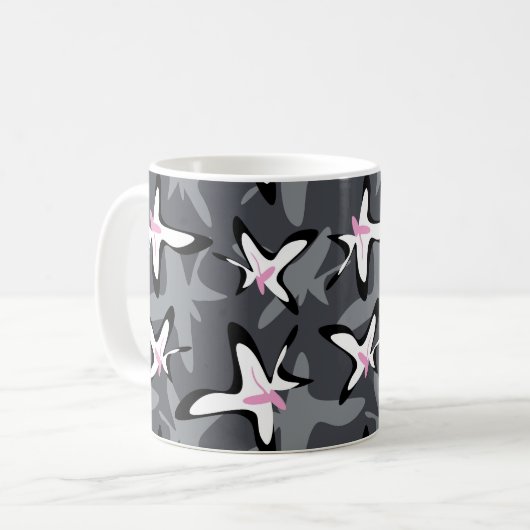 ピンク グレー モダン 抽象的な花 コーヒーマグカップ (正面左)