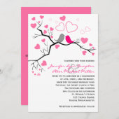 ピンク、グレー ラブバーズ＆ハーツ ウェディング招待状 招待状 (正面/裏面)