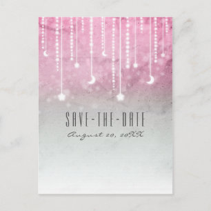 ピンク グレー 白 月 星 天体 Save the Date 案内ポストカード