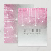 ピンク グレー 白 月 星 天体 Save the Date 案内ポストカード (正面/裏面)