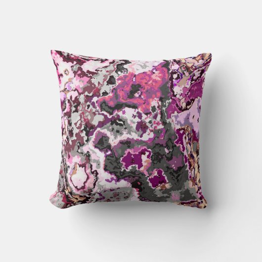 ピンク、グレー、紫の抽象芸術 クッション (正面)