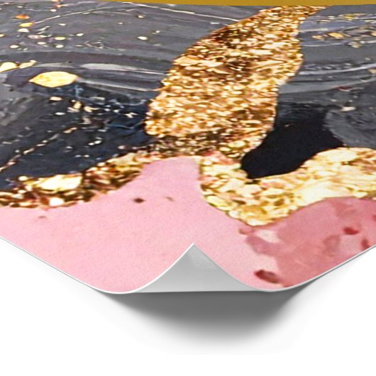 ピンク、グレー、金ゴールド大理石アゲート誕生日パーティー ポスター (角)