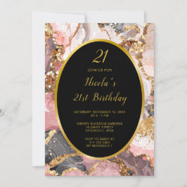 ピンク、グレー、金ゴールド大理石アゲート誕生日パーティー 招待状