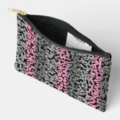 ピンク、グレー、黒のデジタル画素ストライプ色 アクセサリーポーチ (見開き)