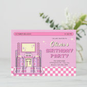 ピンク ゲーム プレイヤー アーケード ダンス マシン 誕生日 招待状 (スタンド正面)