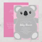 ピンク コアラ ベアー ベイビー シャワー 招待状 (正面/裏面)