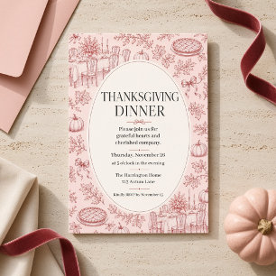 ピンク コケット トワル Thanksgiving ディナー 招待状