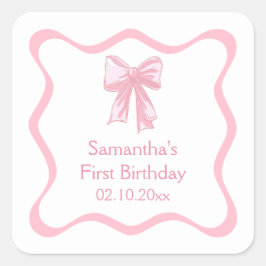 ピンク コケット リボン 誕生日パーティー スクエアシール