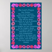 ピンク・コスモスの枠の主の祈りの言葉 ポスター (正面)