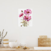 ピンク・コスモス花アートプリントポスター ポスター (キッチン)