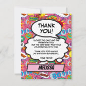 ピンク コミックブック スーパーヒーロー 誕生日パーティー サンキューカード (正面)