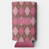 ピンク/コーヒーアーガイルダイヤモンドパターン – お名前 スリム缶クーラー (裏面)
