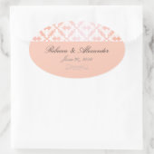 ピンク&コーラルダマスコウェディング 楕円形シール (バッグ)