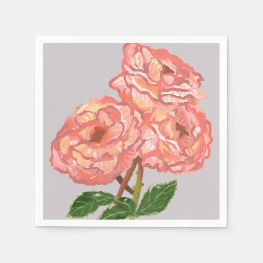 ピンク&コーラルフローラ紙ナプキンス スタンダードカクテルナプキン (正面)