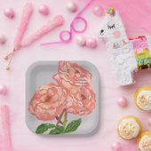 ピンク&コーラルフローラ紙プレート ペーパープレート (パーティー)