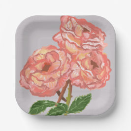 ピンク&コーラルフローラ紙プレート ペーパープレート