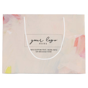 ピンク&コーラル抽象芸術アートビジネスカンパニーロゴ ラージペーパーバッグ