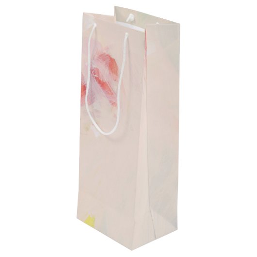 ピンク&コーラル抽象芸術ア絵画ートのカスタム文字 ワインギフトバッグ (裏面アングル)