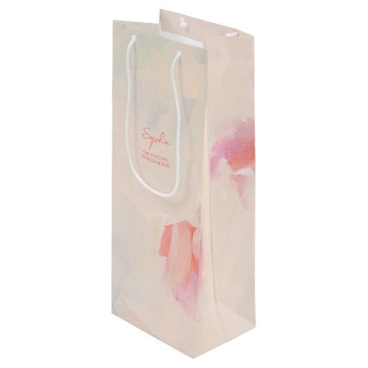 ピンク&コーラル抽象芸術ア絵画ートのカスタム文字 ワインギフトバッグ (正面アングル)