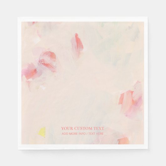 ピンク＆コーラル アブストラクトアートの絵 カスタムテキスト スタンダードランチョンナプキン (正面)