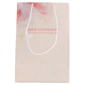 ピンク＆コーラル アブストラクトアートの絵 カスタムテキスト ミディアムペーパーバッグ (裏面)