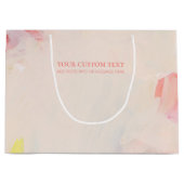 ピンク＆コーラル アブストラクトアートの絵 カスタムテキスト ラージペーパーバッグ (正面)