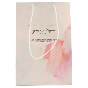 ピンク＆コーラル アブストラクトアート ビジネス ロゴ ブランディング ミディアムペーパーバッグ