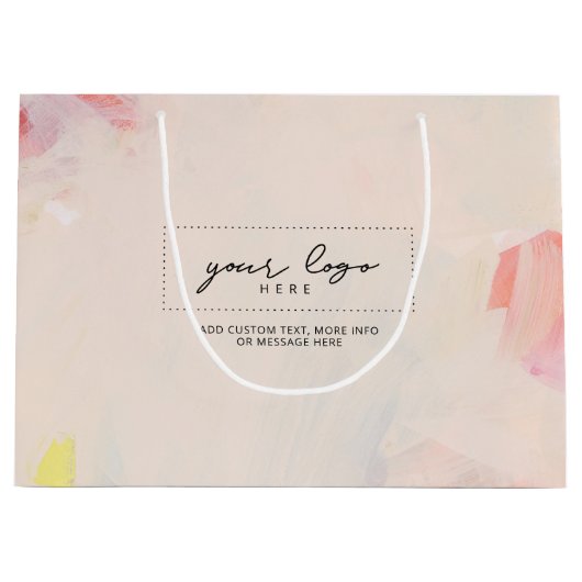 ピンク＆コーラル アブストラクトアート ビジネス 会社 ロゴ ラージペーパーバッグ (正面)