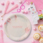 ピンク＆コーラル アブストラクトアート 絵付け オーダーメイド テキスト ペーパープレート (パーティー)