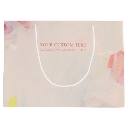 ピンク＆コーラル アブストラクトアート 絵画 オーダーメイド テキスト ラージペーパーバッグ (正面)