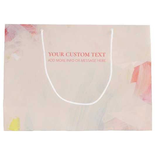 ピンク＆コーラル アブストラクトアート 絵画 オーダーメイド テキスト ラージペーパーバッグ (裏面)