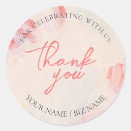 ピンク＆コーラル アブストラクト フラワーのアート ギフト ありがとう ラウンドシール