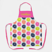 ピンク コーラル イエローのドット柄デザイン エプロン (正面)