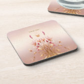 ピンク ゴールデンリーフ 花柄 プラスチックコースター コースター (左側)