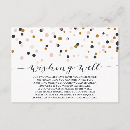ピンク & ゴールドのコンフェッティドット ウィッシングウェル カード (正面)