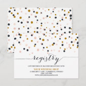 ピンク＆ゴールドのコンフェッティドット ギフトレジストリーカード エンクロージャーカード (正面/裏面)