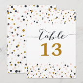 ピンク＆ゴールドのコンフェッティドット テーブルナンバーカード 招待状 (正面/裏面)
