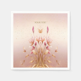 ピンク ゴールドの葉の花のナプキン スタンダードカクテルナプキン