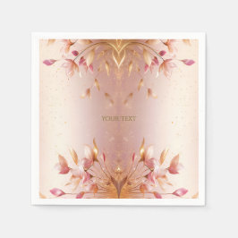 ピンク ゴールドの葉の花のナプキン スタンダードカクテルナプキン