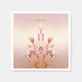 ピンク ゴールドの葉の花のナプキン スタンダードカクテルナプキン