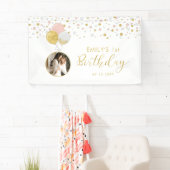 ピンク＆ゴールドバルーン 1歳誕生日写真バナー 横断幕 (インサイチュ)